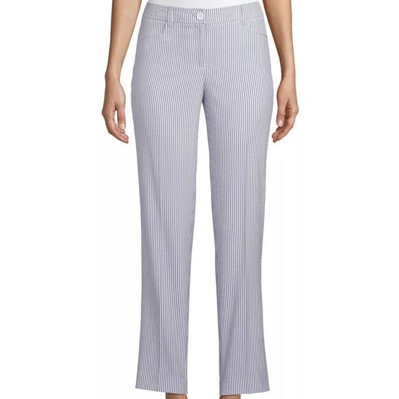 Anne Klein Pants 16 NWT High‎ Waist Striped Seersucker Preppy Summer Lightweight - Picture 1 of 5